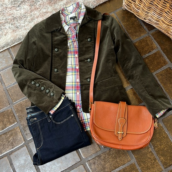 Talbots Dark Green Velvet Open Front Military Style Jacket - Picture 2 of 16